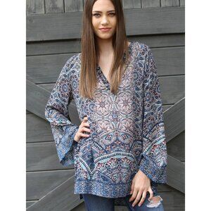 Angie Bohemian Blue Tunic Top with Studs & Side Slits